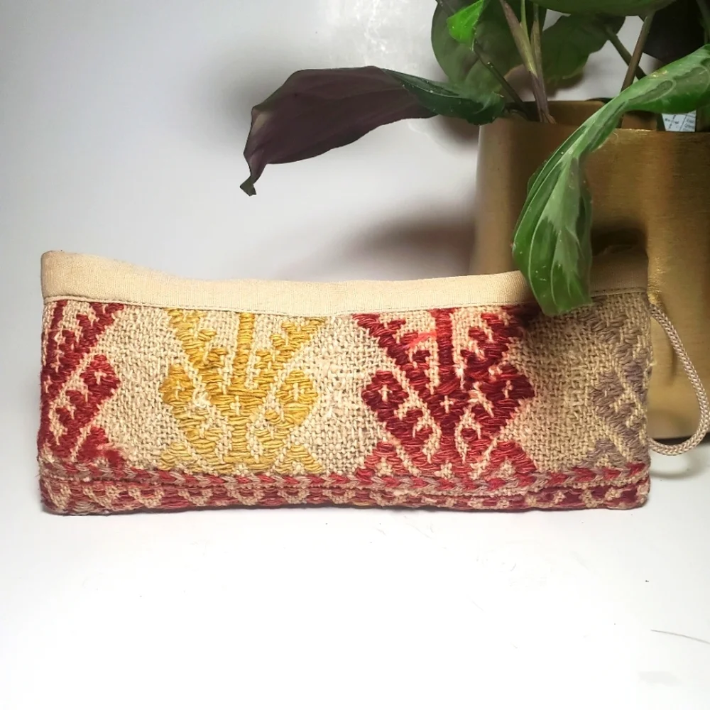 Artisan Handcrafted with a Woven Tribal Print Makeup Cosmetic Bag Zipper Closure